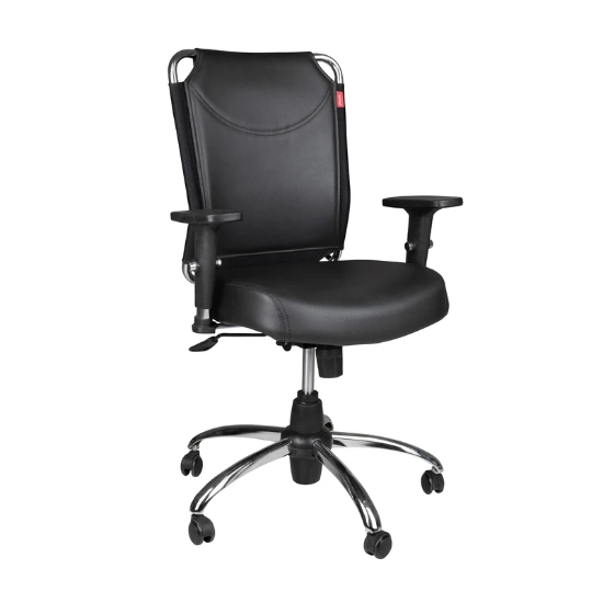 صندلی کارمندی چرمی جلیقه‌ای K350 سیستم با پایه فلزی و چرخ ژله‌ای PU