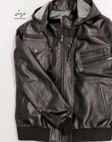 تصویر کاپشن چرم کلاه دار مردانه مدل MN11